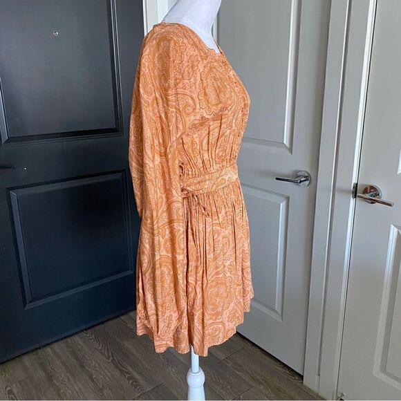 Amuse Society Orange and Tan Paisley Print Boho Long Sleeve Mini Dress Size M - Picture 3 of 8